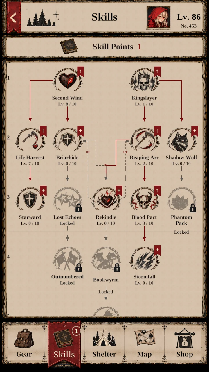 Explore the skill tree and spend your skill points.